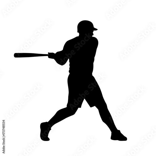 Dynamic baseball player silhouette swinging bat ready for action sports photography graphic silhouette flat design vector illustration white background