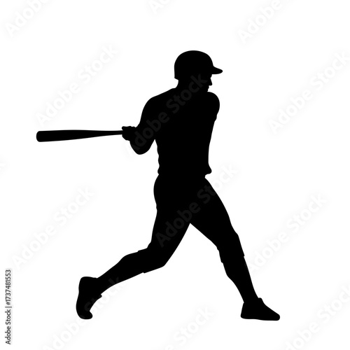 Dynamic silhouette of baseball player swinging bat action shot athletic sport motion silhouette flat design vector illustration white background