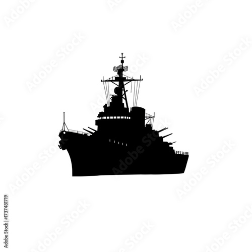 Silhouette of a majestic battleship silhouette powerful naval vessel warship military maritime icon graphic silhouette flat design vector illustration white background