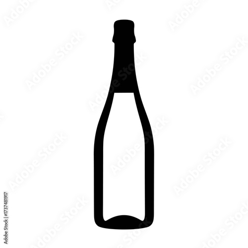 Elegant silhouette of a champagne bottle with cork and neck outline perfect for celebrations and luxury silhouette flat design vector illustration white background