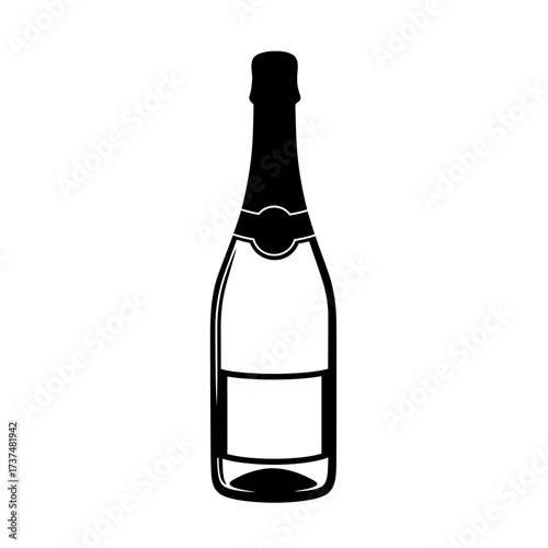 Classic champagne bottle silhouette with label space for celebration and events silhouette flat design vector illustration white background