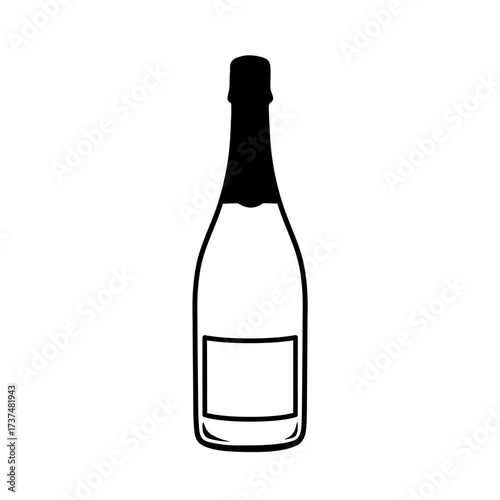 Classic sparkling wine bottle outline simple line drawing for celebration and beverage graphics silhouette flat design vector illustration white background