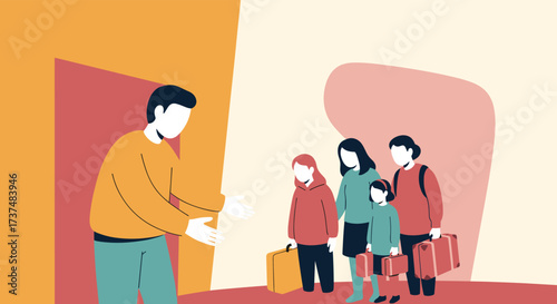 Family Arriving at a New Home with Luggage.