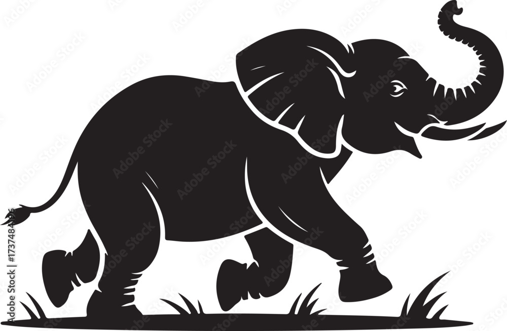 Obraz premium Black Silhouette Of A Running Elephant