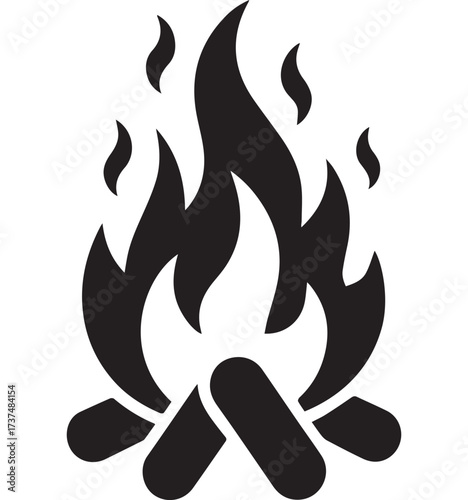 Campfire Icon with Pine Trees and Flames