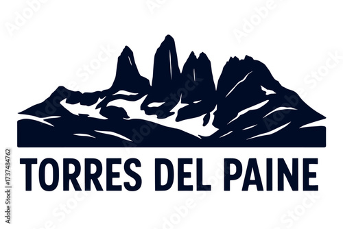 Torres del Paine Logo with Granite Towers and Patagonian Glacial Landscape