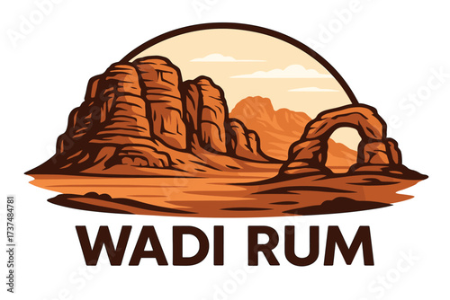 Wadi Rum Skyline Logo with Sandstone Cliffs and Wide Desert Valleys