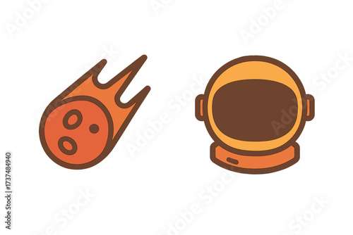 Bright shooting star and classic astronaut helmet illustrated in a modern style