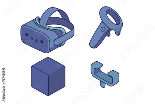 Modern virtual reality headset with controllers and interactive elements on a simple background