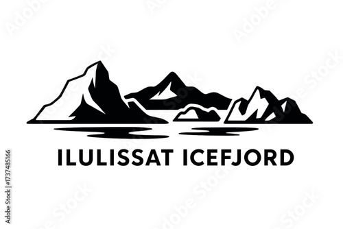 Ilulissat Icefjord Logo with Glacier Wall, Icebergs and Arctic Horizon