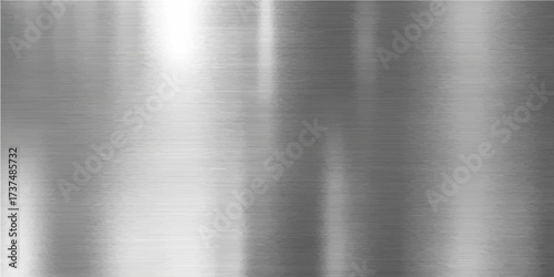 Shiny silver brushed metal texture on an industrial aluminum plate surface for a sleek stainless steel background pattern