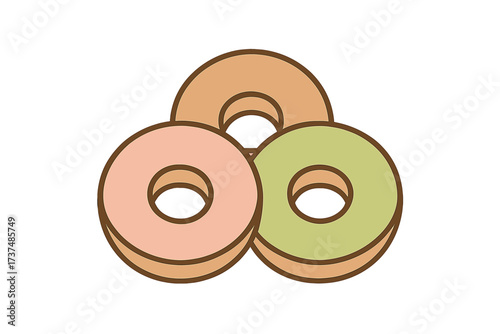 Colorful donuts arranged in a visually pleasing pattern on a simple background