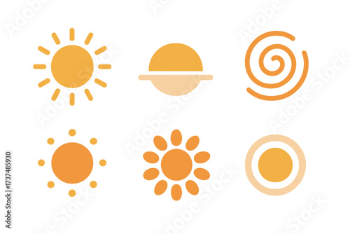 Bright and cheerful sun symbols displayed in various designs on a minimalist background
