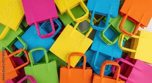 Colorful Shopping Bags Background, Vibrant Retail Sale Concept,  Multi-Colored Paper Bags.