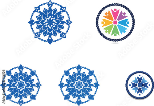 Blue geometric star compass designs nautical