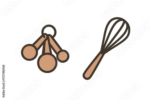 Measuring spoons and whisk display simple kitchen tools for baking and cooking
