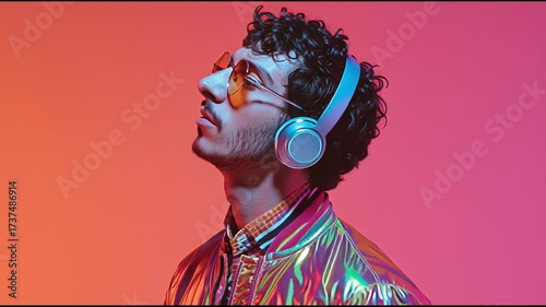 man in stylish headphones disco style