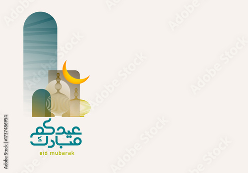 Eid Mubarak - Typography line art, arabic calligraphy with background colour set.