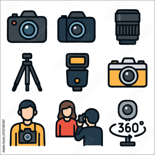 Flat Icon Set, Photography, Camera Gear & Content Creator Tools
