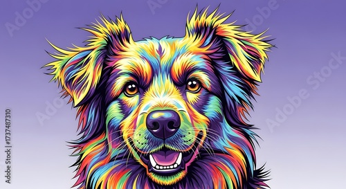 Dog fur in wild multicolor streaks, crazy style, vibrant colors, stylized vector portrait