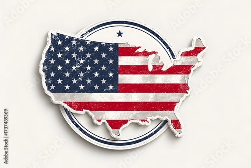 United States Map Sticker with American Flag Design on White Background