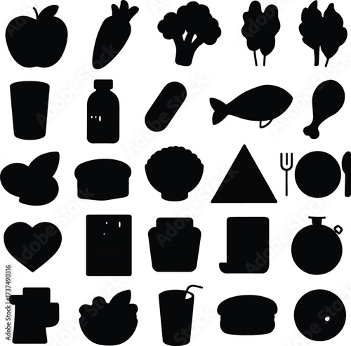 Healthy food icons collection for nutrition and meal planning