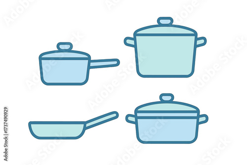 Various cookware pieces arranged on a simple background showcasing kitchen essentials for cooking