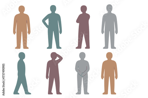 Pairs of abstract human figures in various poses showcasing body language and emotions in a simple design style