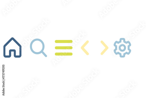 Simple icons representing navigation and settings commonly found in digital applications and websites