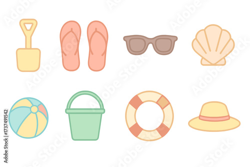 Summer beach essentials including flip flops, sunglasses, and a beach ball for a fun day outdoors