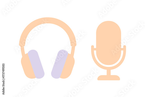 Headphones and microphone illustration for audio and recording activities in music and broadcasting