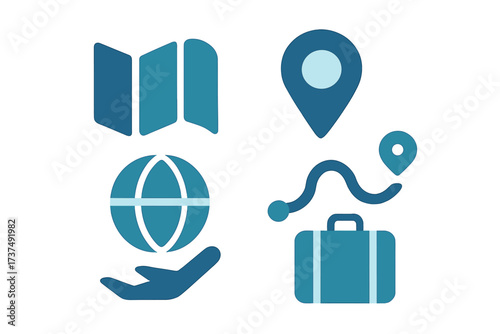 Symbols representing travel, navigation, and exploration in modern design style