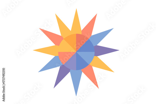 Colorful sun graphic contrasts with a white background for a bright, cheerful design