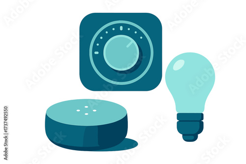 Smart home devices for home automation and security set against a clean background