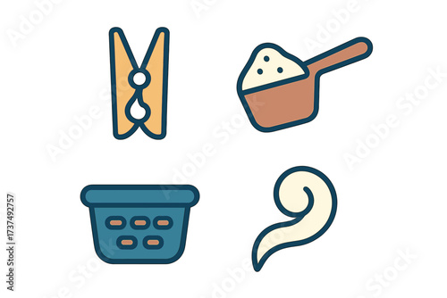Colorful icons representing kitchen utensils and ingredients in a simple layout suitable for digital design projects