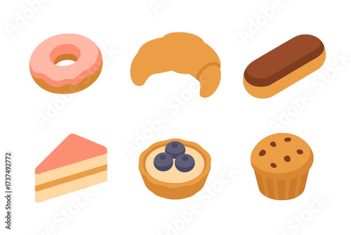 Variety of delicious pastries displayed on a clean white background, perfect for dessert lovers and bakers alike