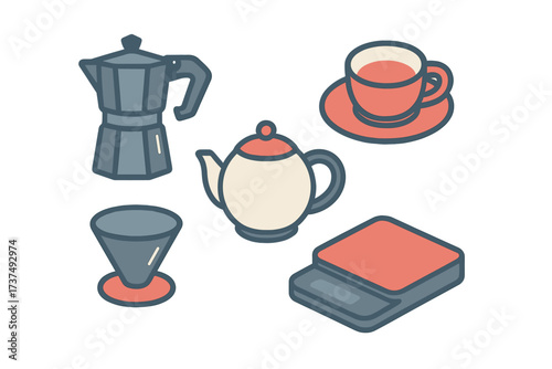 Coffee preparation tools for brewing at home in a cozy kitchen setting with stylish designs