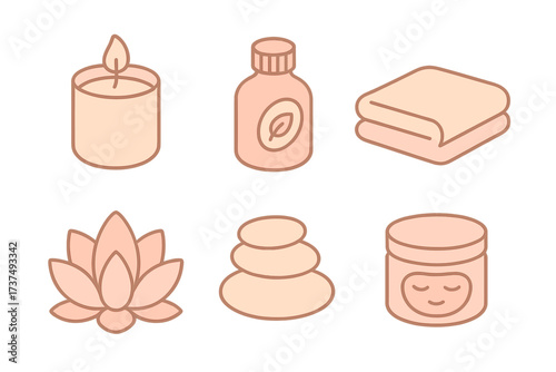 Collection of essential spa and wellness icons for relaxation and beauty treatments