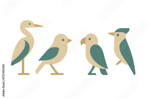 Collection of stylized birds in a minimalist design with earthy tones