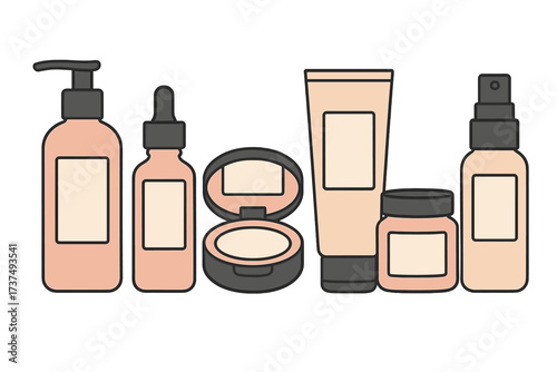 Collection of cosmetic and skincare product containers for beauty and personal care
