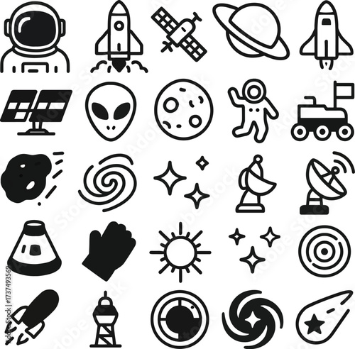 Space Exploration Icons Set for Science and Astronomy