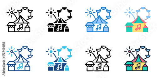 Neighborhood festivals icon set multiple style collection 
