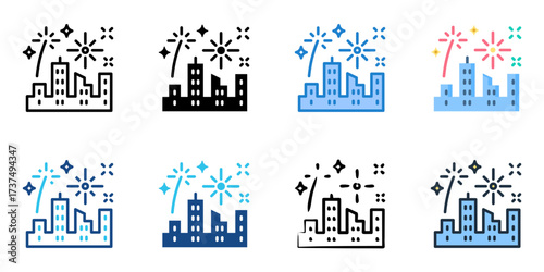Town events icon set multiple style collection 
