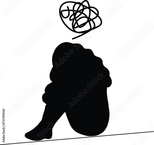 Silhouette of a depressed, stressed woman. Frustated woman