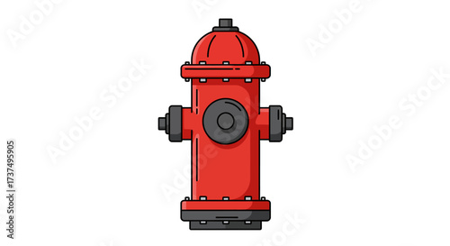 Isolated Red Fire Hydrant Illustration with Black Outline.