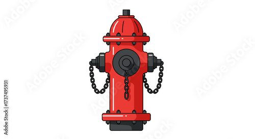 Cartoon Red Fire Hydrant with Chains and Black Accents.