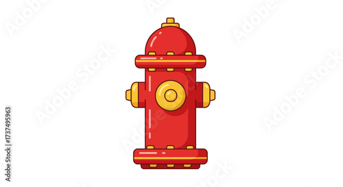 Cartoon Red Fire Hydrant with Yellow Accents Illustration.