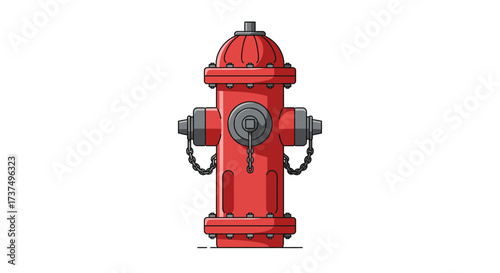 Cartoon Style Red Fire Hydrant with Chains and Gray Nozzles.
