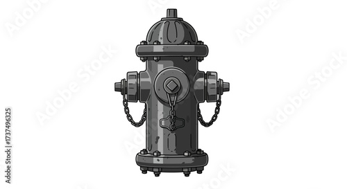 Gray Fire Hydrant with Chains and Diamond-Shaped Nut.