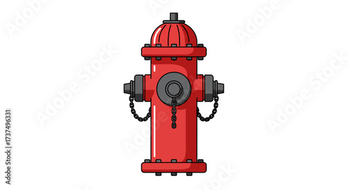 Cartoon Style Red Fire Hydrant with Chains and Gray Nozzles.